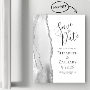 Chic Agate Gray Silver Magnetic Save the Date
