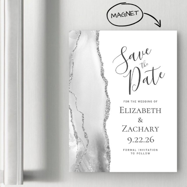 Chic Agate Grey Silver Magnetic Save the Date (Creator Uploaded)