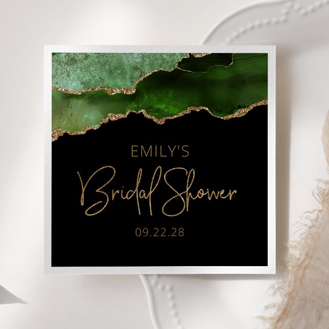 Chic Agate Hunter Green Gold Bridal Shower Napkin (Creator Uploaded)