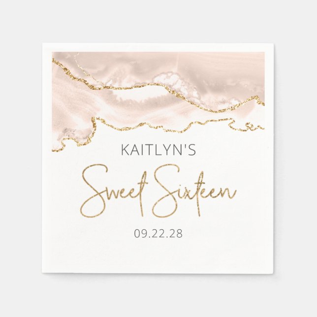 Chic Agate Ivory Gold Sweet 16 Birthday Napkin (Front)