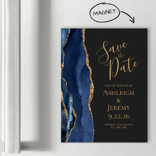 Chic Agate Navy Blue Gold Dark Magnetic Card
