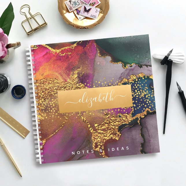 Chic agate watercolor gold purple & blue square notebook (Creator Uploaded)