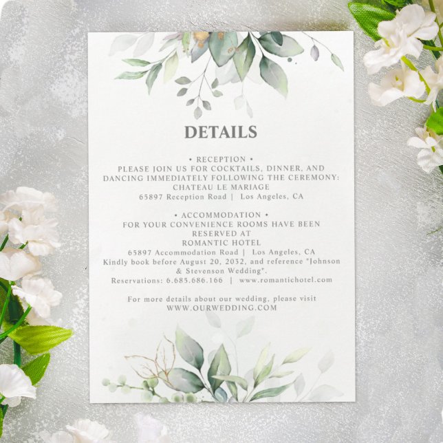 Chic airy greenery eucalyptus leaf gold wedding enclosure card (Creator Uploaded)