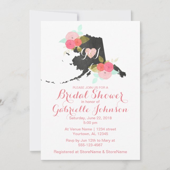 Chic Alaska State Floral Bridal Shower Invitation (Front)