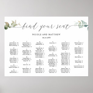 Chic Alphabetical Greenery Wedding Seating Chart