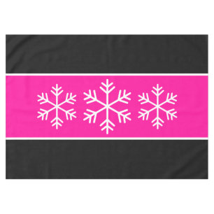 Chic Alpine Snowflakes Bright Pink Black Stripes Tablecloth