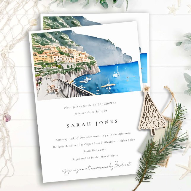 Chic Amalfi Coast Italy Landscape Bridal Shower Invitation (Creator Uploaded)