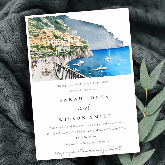 Chic Amalfi Coast Italy Landscape Couples Shower Invitation (Creator Uploaded)