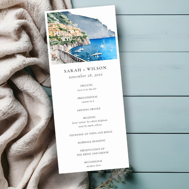 Chic Amalfi Coast Italy Landscape Wedding Program Invitation (Creator Uploaded)