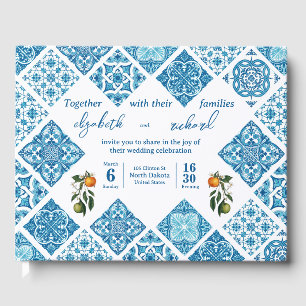 Chic Amalfi Lemon Blue Tile Mediterranean Wedding Guest Book