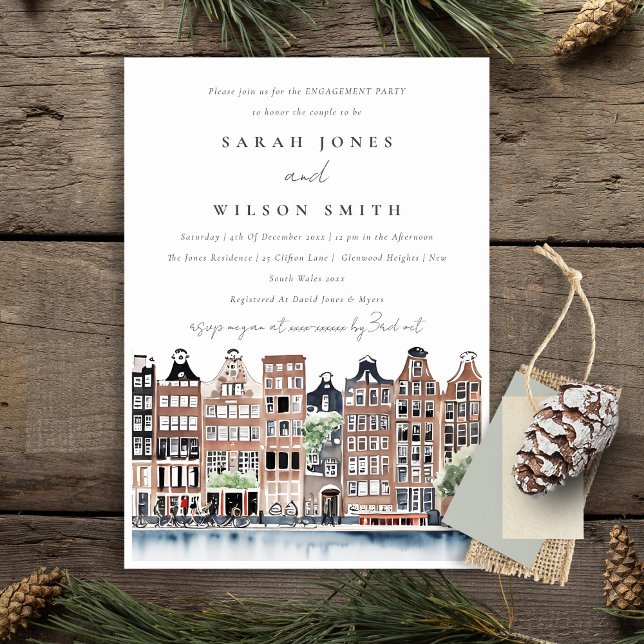 Chic Amsterdam Dutch Canal Landscape Engagement Invitation (Creator Uploaded)