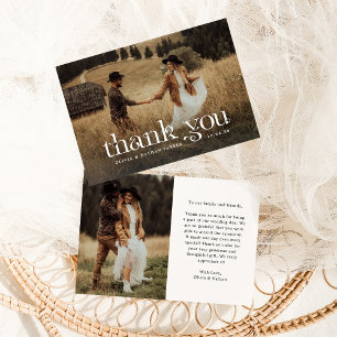 Chic and Beautiful Text   Classy Two Photo Wedding Thank You Card