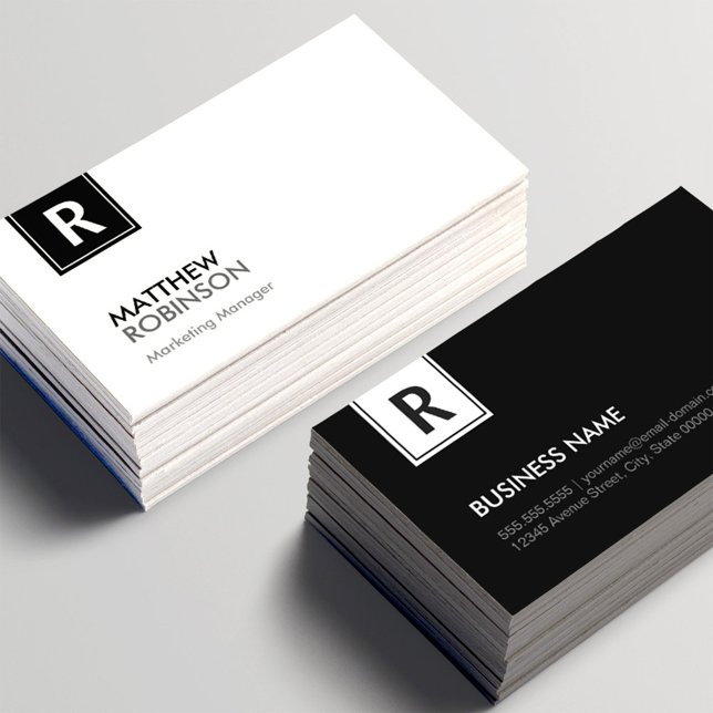 Chic and Clean Black White Monogrammed Business Card (Creator Uploaded)