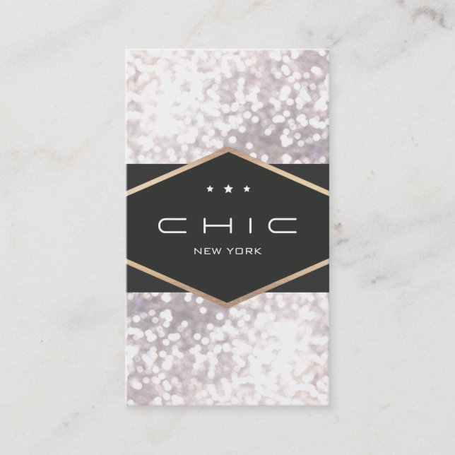 Chic and Elegant Black and White Bokeh Business Card (Front)