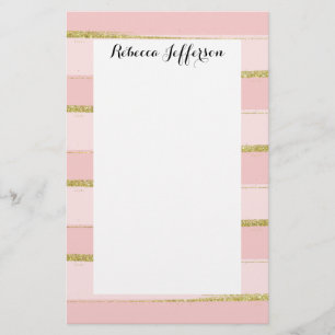 Chic and Elegant Gold Pink Stripes Stationery