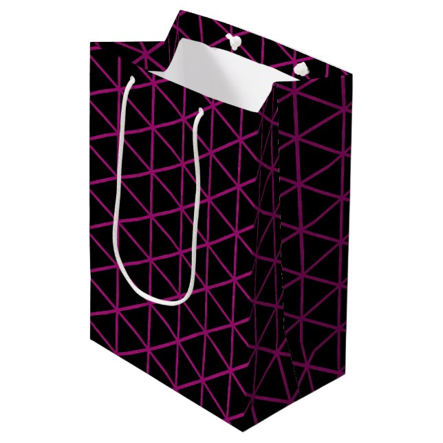 Chic and Elegant Magenta Pink and Black Glossy  Medium Gift Bag (Front Angled)