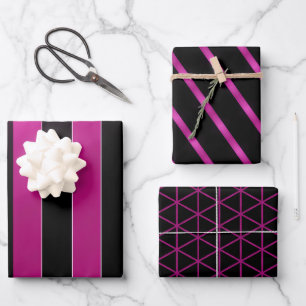 Chic and Elegant Magenta Pink and Black Glossy  Wrapping Paper Sheet