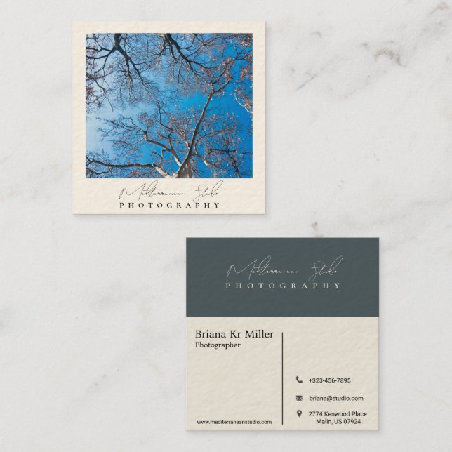 Chic and Elegant  modern minimalist photography Sq Square Business Card (Front/Back)