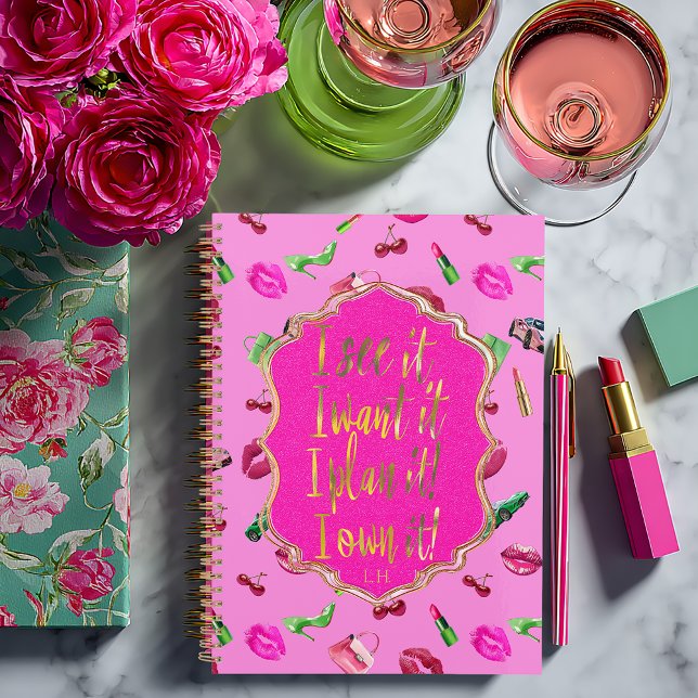 Chic and Fun Hot Pink & Green Glam “I See it"  Notebook (Chic Glam Motif Pink and Green 'I See it...' Quote Notebook )
