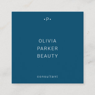 Chic and Minimal Monogram   Blue Square Business Card