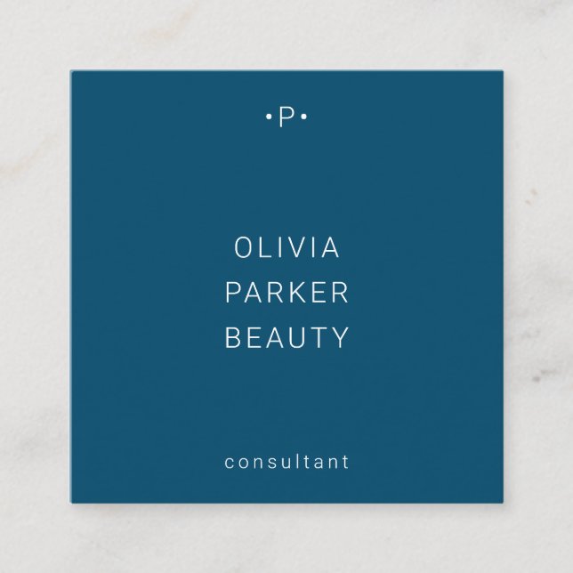 Chic and Minimal Monogram | Blue Square Business Card (Front)