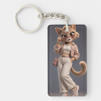Chic and Stylish 3D Animated Cat Character Design Key Ring