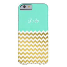 Chic and Stylish Aqua Green, Gold & White Chevron