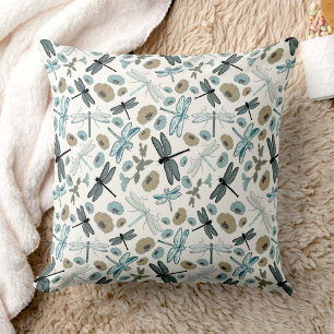 Chic And Stylish Dragonflies And Flowers Pattern Cushion