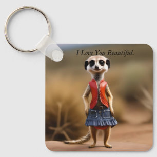 Chic and Stylish: Meerkat Girl in Skirt and Jacket Key Ring