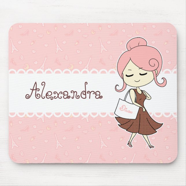 Chic and trendy Paris Eiffel tower Girly girl Mouse Pad (Front)