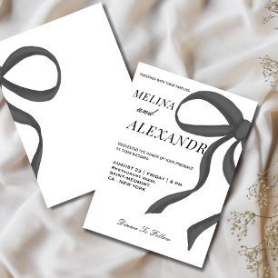 Chic and trendy Ribbon Black and white wedding  Invitation