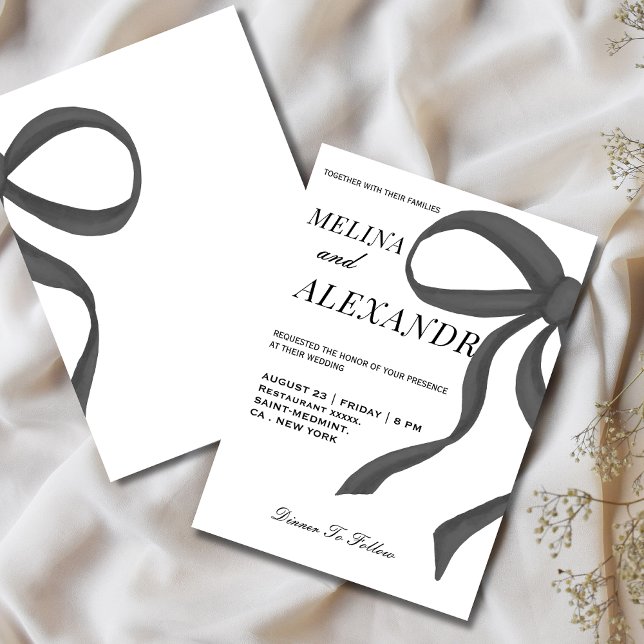 Chic and trendy Ribbon Black and white wedding  Invitation (Creator Uploaded)