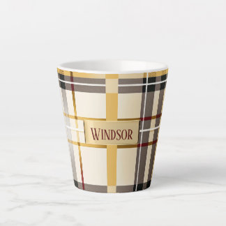 Chic and Trendy Taupe and Gold Plaid Latte Mug