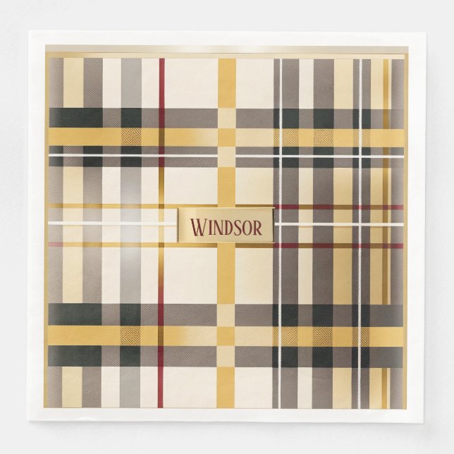 Chic and Trendy Taupe and Gold Plaid  Napkin (Front)