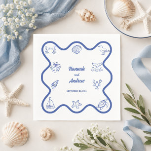 Chic and Whimsical Hand Drawn Sea Life Wedding Napkin
