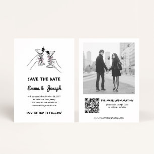 Chic and Whimsical Martini Glasses and Photo Save The Date