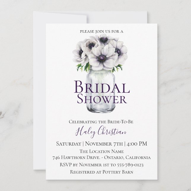 Chic Anemone Floral Bridal Shower Invitation (Front)