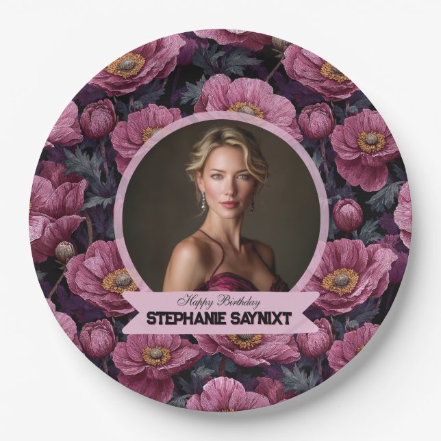 Chic Anemones 40Th Birthday Boho Paper Plate (Front)