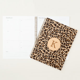 Chic Animal Print Brown Pattern Monogram Planner