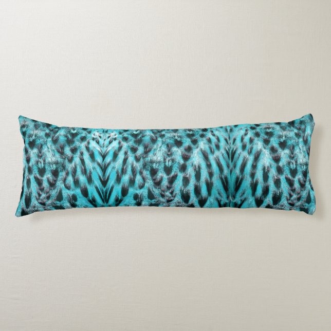 Chic animal print- feather pattern, blue and black body cushion (Front)