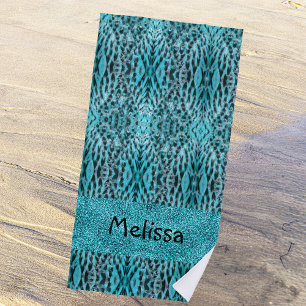 Chic animal print in blue - feathers and glitter beach towel