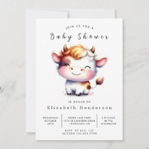Chic Animal Simple Cow Baby Shower Invitation