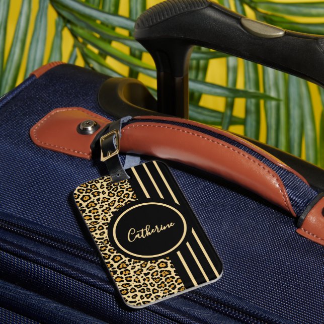 Chic Animal Skin Leopard Pattern Name Luggage Tag (Front Insitu 1)