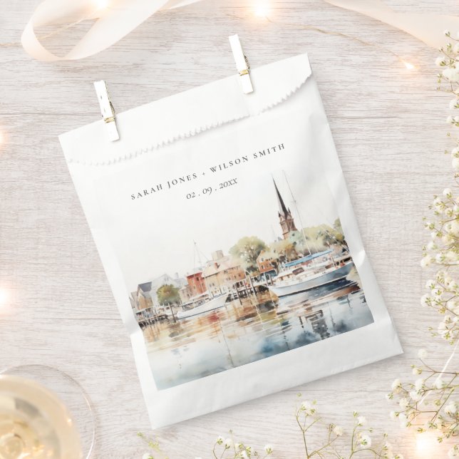 Chic Annapolis Maryland Watercolor Wedding Favour Bags (Clipped)