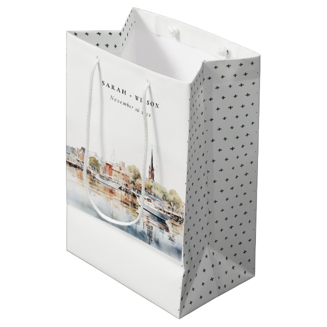 Chic Annapolis Maryland Watercolor Wedding Medium Gift Bag (Front Angled)
