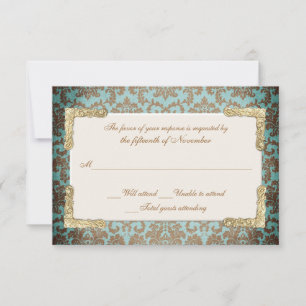 Chic Antique French Damask Look Wedding RSVP Card