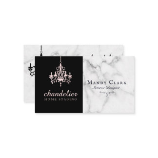 Chic Antique Pink Chandelier Marble Business Card