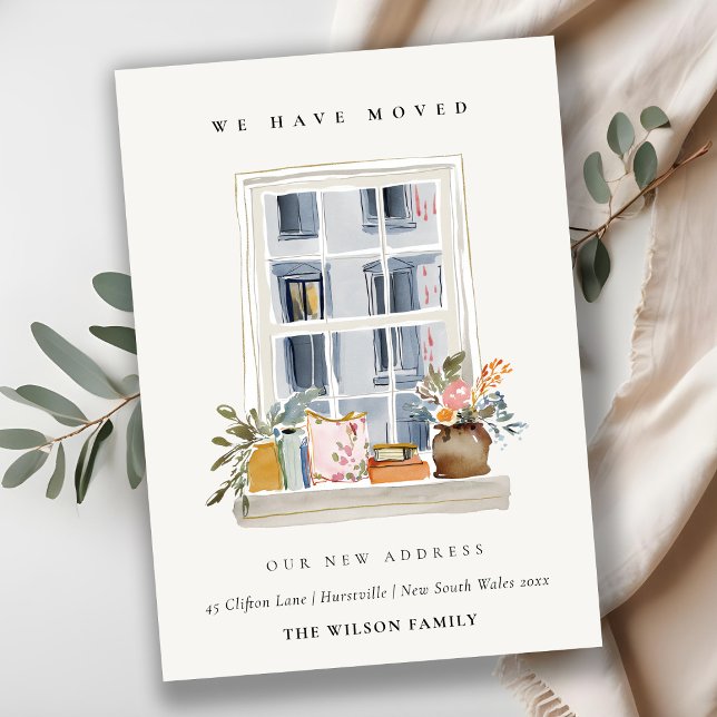 Chic Apartment Floral Window We have Moved Card (Creator Uploaded)