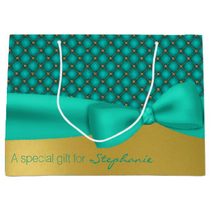Chic Aqua and Gold Pattern Custom Gift Bag