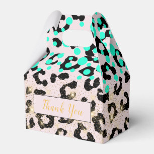 Chic Aqua Animal Print Gold Dust Party Favour Box